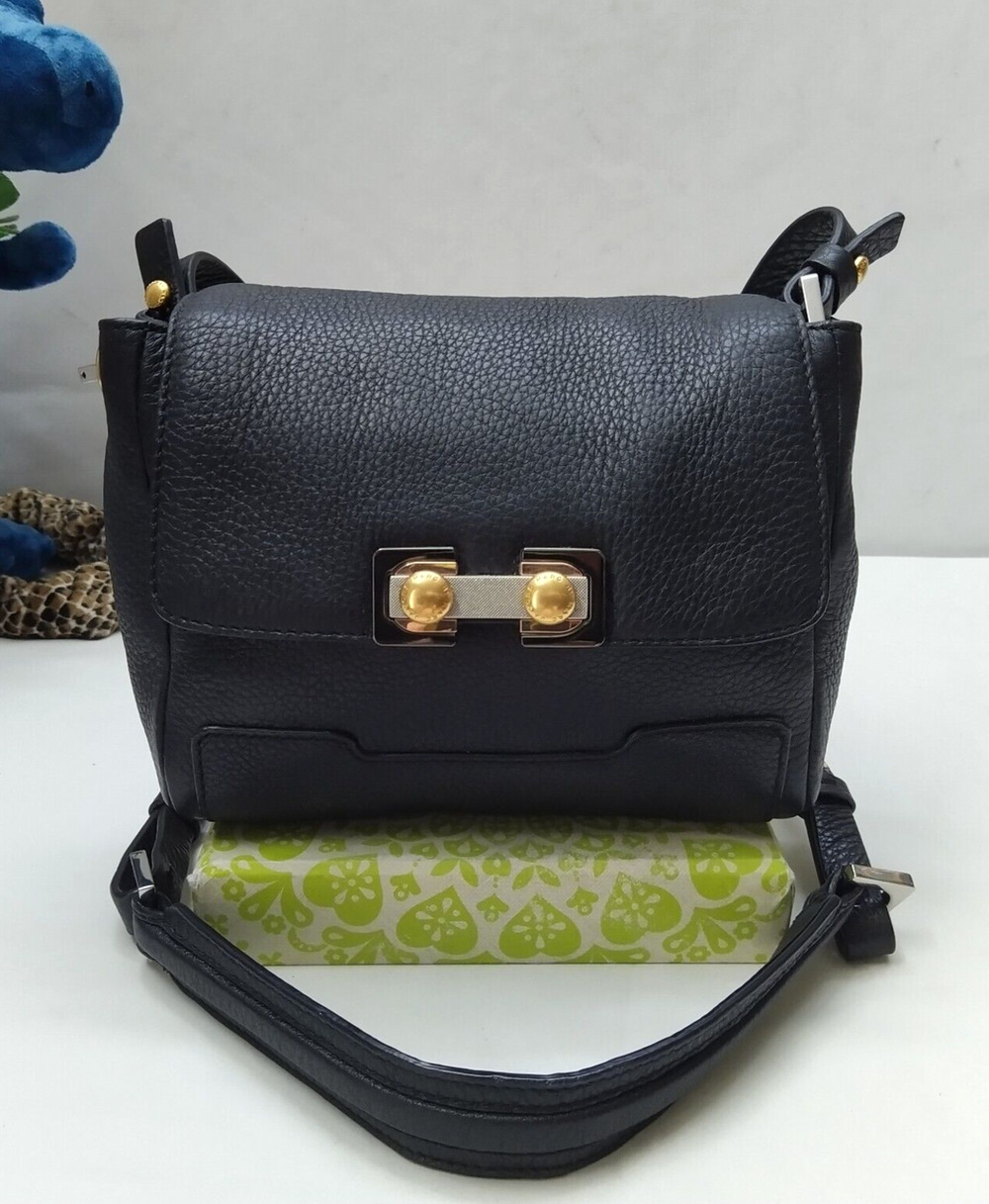 Marc by Marc Jacobs Black Pebbled Leather Pushlock Flap Closure Crossbody Bag